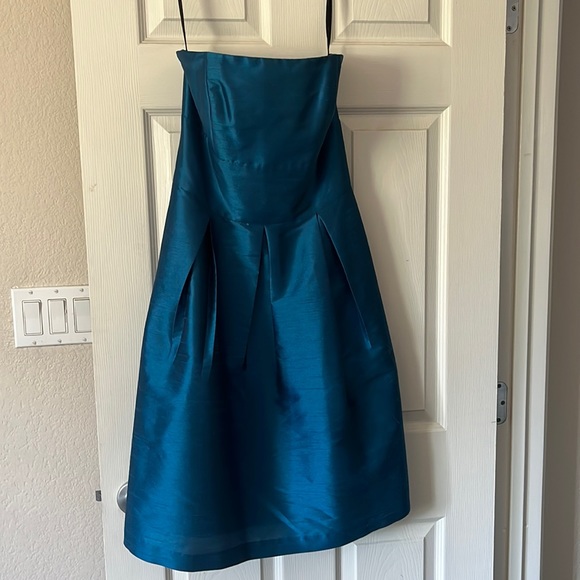 Alfred sung teal peacock cocktail party strapless prom dress w/pocket Size10 New - Picture 1 of 6